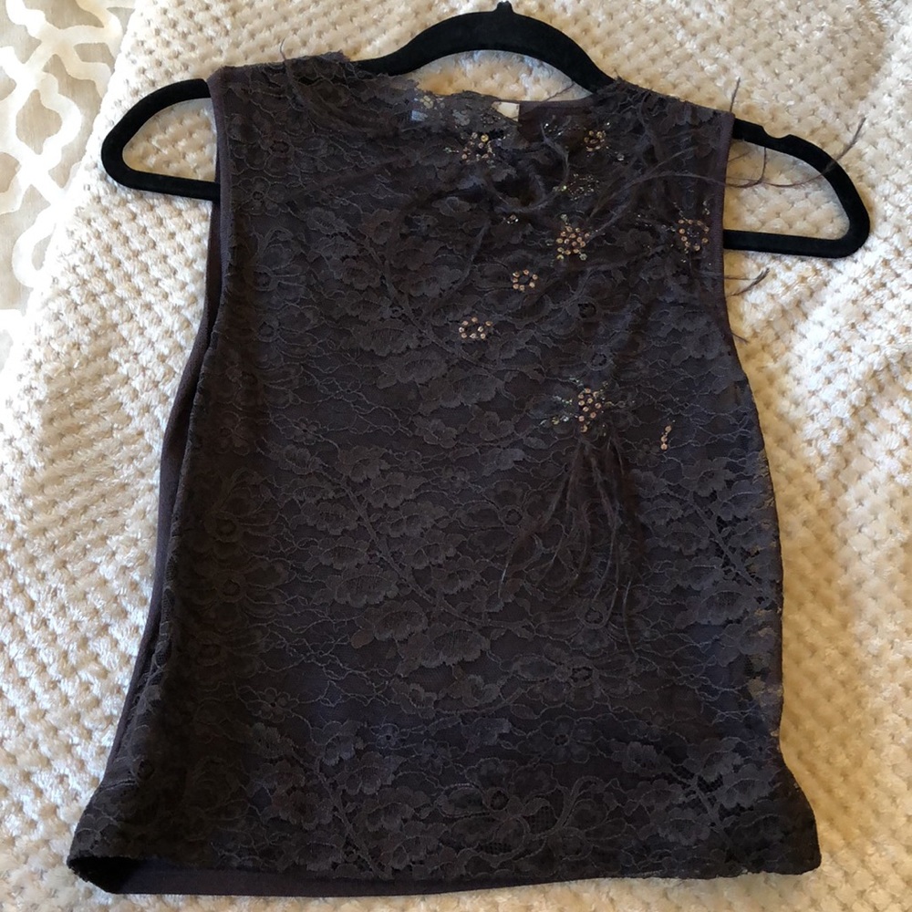 Kay Unger New York Lace Sheer Beaded Top